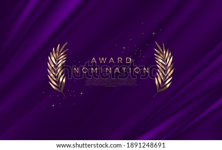 Award nomination - design template. Golden branches on a purple cloth background. Award sign with golden leaves. Vector illustration.
