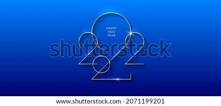 Golden 2022 New Year logo. Holiday greeting card. Vector illustration. Holiday design for invitation, calendar, greeting card, etc.