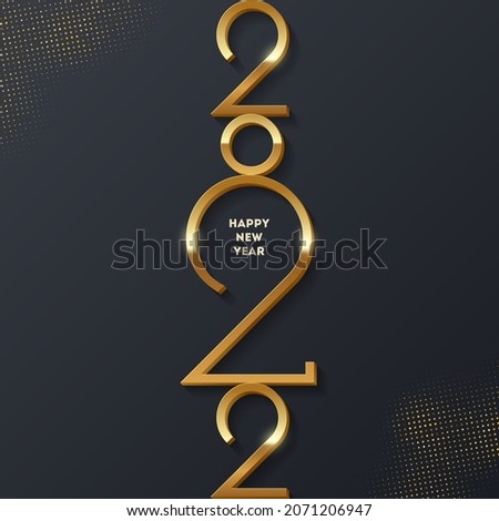 Golden 2022 New Year logo. Holiday greeting card. Vector illustration. Holiday design for greeting card, invitation, calendar, etc.