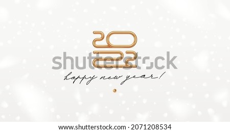 2022 new year golden logo with calligraphic holiday greeting on a white background with snowflakes. Design for greeting card, invitation, calendar, etc.