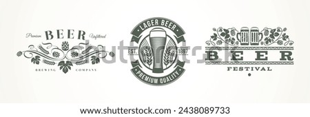 Set of beer labels and emblems. Vector illustration.