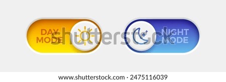 On and Off toggle switch buttons. Day and night mode switch button. Dark mode, light mode. Material design switch buttons set. Vector illustration.