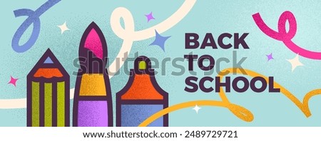 Similar – Image, Stock Photo Creative education background. Back to school concept. Rocket astronaut cut from paper toilet roll tube and school tools set on black background. top view, banner, reuse recycle decorative idea