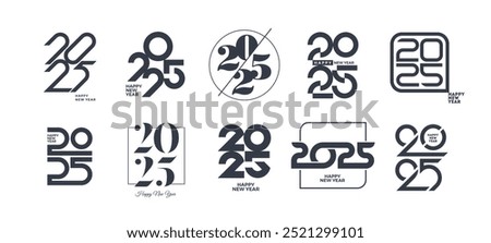 Set of 2025 new year logo. Number of year design. Design elements for greeting card, invitation, calendar, etc. Vector illustration.