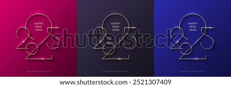 Set ot golden 2025 New Year logo. Holiday greeting card. Vector illustration. Holiday design for flyer, greeting card, invitation, calendar, etc. Vector illustration.