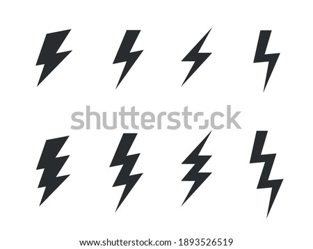 Thunderbolt signs on white background. Set of monochrome vector flash icons