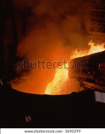 Steel making. liquid iron from the smelting stove. Steel is made in open-hearth furnaces using liguid iron-and-scrap process. Open-hearth furnace size is 300 and 600 tons.