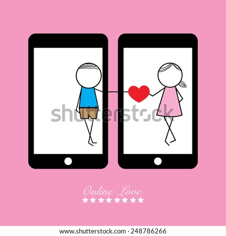 boy and girl in phone funny online love vector illustration eps10