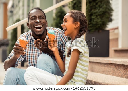 Similar – Image, Stock Photo Funny girl eating cream soup during lunch