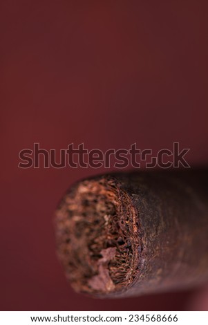 Selective focus on the tip of the great Cuban cigar