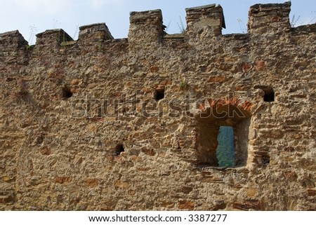 Pernstejn castle - stone guard wall with loop-hole - czech republic - central europe