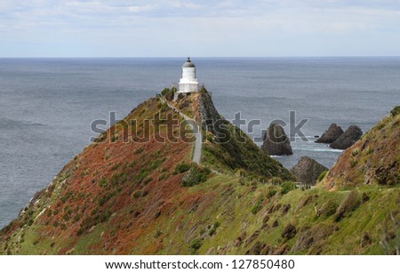 Beautiful view along path to Nugget Point Lighthouse, Otago Coast, New Zealand