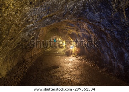 Inside the tunnel of Thurston Lava Tube in Hawaii Volcanoes National Park