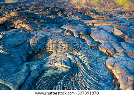 Molten cooled lava landscape in Hawaii Volcanoes National Park, Big Island, Hawaii