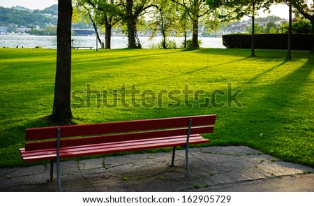 A bench in a park on the shore of Lake Lucerne. Switzerland