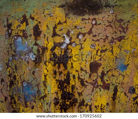 old sheet metal covered with rust and damaged paint