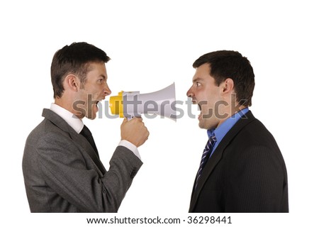 Two businessmen find out emotionally attitudes isolated on  white background
