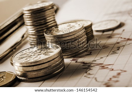 Singapore coins on financial chart