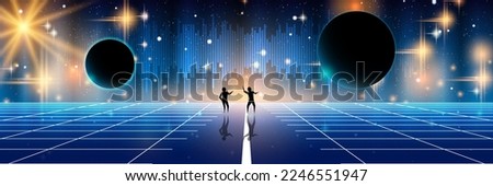 Space signal, radio wave, message from extraterrestrial civilizations vector concept illustration. Web banner, header design template