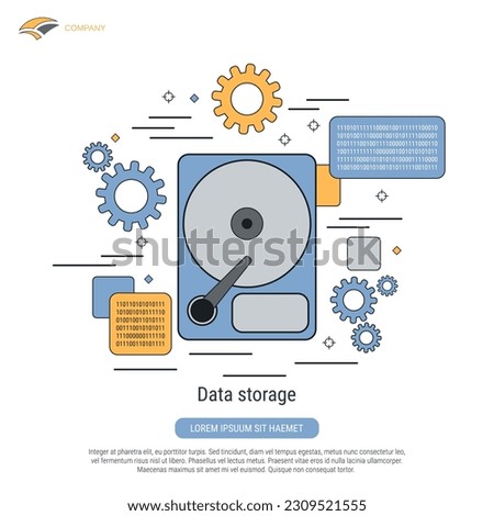 Data storage flat contour style vector concept illustration. HDD icon
