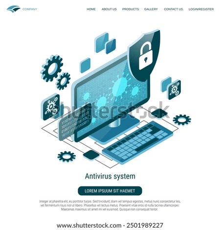 Antivirus system, virus search, computer security 3d isometric vector concept illustration