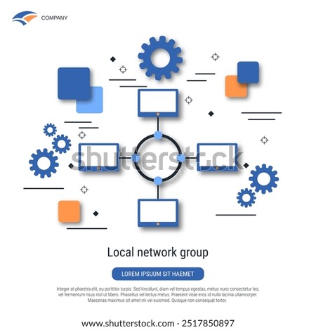 Local network group, common resources flat style vector concept illustration