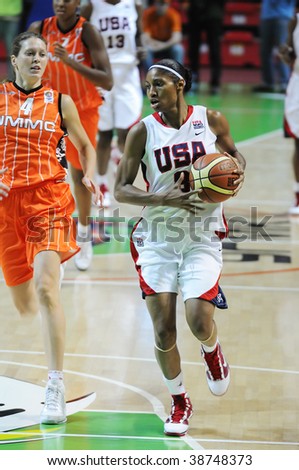 YEKATERINBURG, RUSSIA - OCT 11. Angel McCoughtry, USA Team player during basketball game between UMMC (Yekaterinburg, Russia) and USA National Team on UMMC Cup contest. USA won 78:63 on Oct 11, 2009.