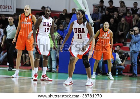 YEKATERINBURG, RUSSIA - OCT 11. Women basketball game between UMMC (Yekaterinburg, Russia) and USA National Team on UMMC Cup contest. USA won 78:63 on October 11, 2009 in Yekaterinburg, Russia.