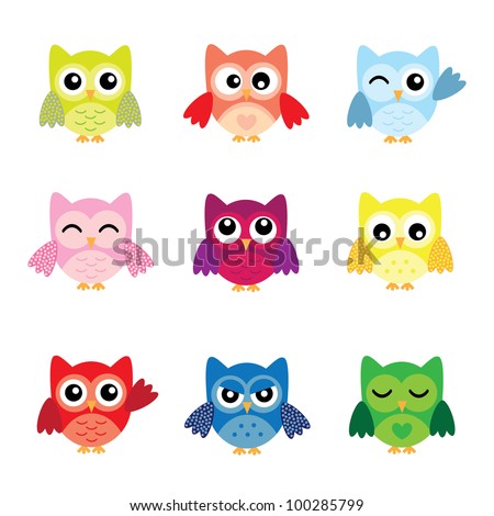 Cute Owl Characters Stock Vector 100285799 : Shutterstock