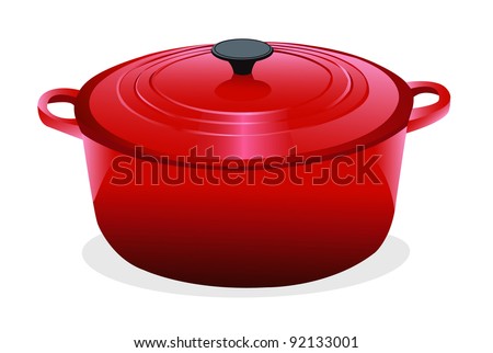 Vector illustration of a red Dutch oven used for cooking, on a white background.