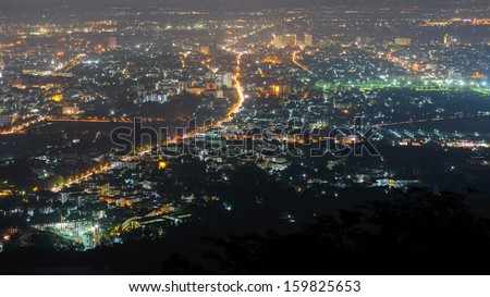 City night from the view point on top of mountain , Chiangmai ,Thailand