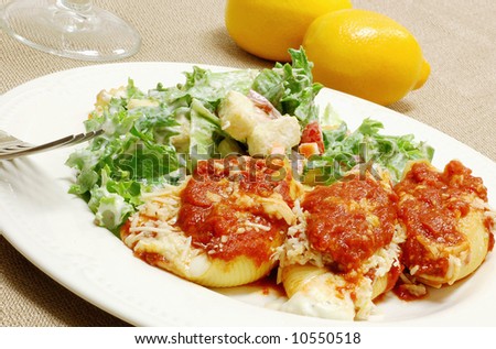 Stuffed shells with salad on the side