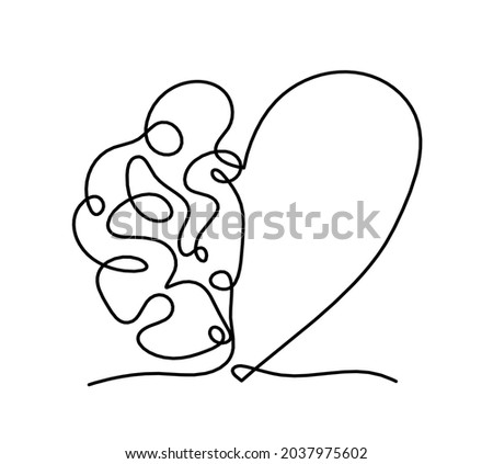 Man silhouette brain and heart as line drawing on white background