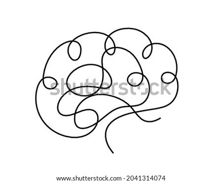 Man silhouette brain as line drawing on white background. Vector