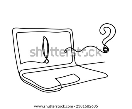 Abstract laptop and question mark as line drawing on white background. Vector