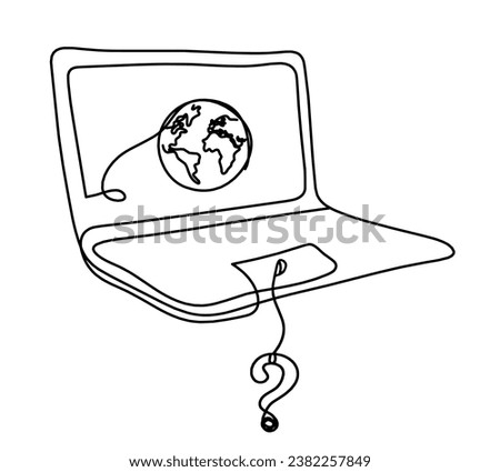 Abstract laptop and question mark as line drawing on white background. Vector