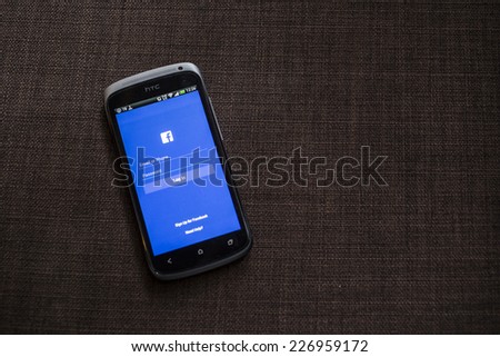 CHIANG MAI, THAILAND - OCTOBER 21, 2014: Facebook application sign in page on Htc One S smartphone. Facebook is largest and most popular social networking site in the world.