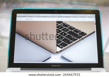 CHIANG MAI, THAILAND - March 10, 2015: Apple Computers website close up details on Apple Macbook Pro with the New Macbook Apple laptop.