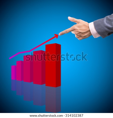 Human hand take profit income concept with graph on blue background modern interface