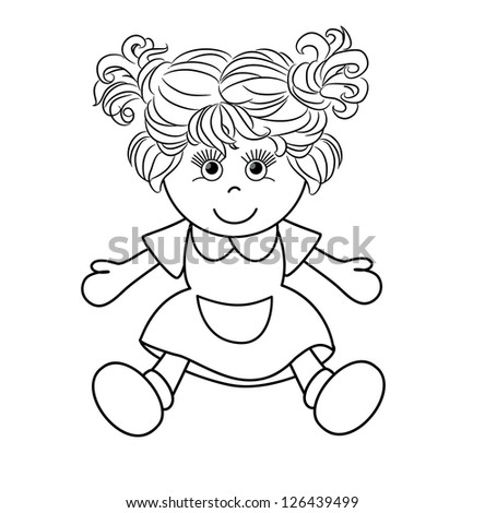 Outlined Girl Doll Toy Vector Illustration On White Background ...