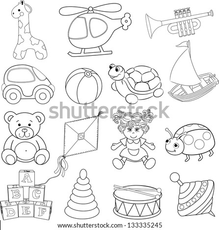 Baby's toys set. Outlined. Vector illustration