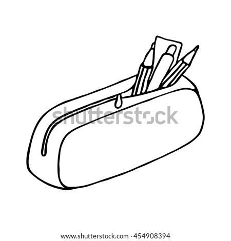 Pencil case icon. Outlined on white background.