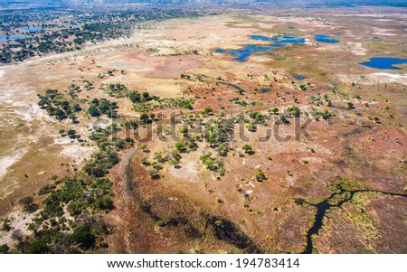 Aerial view of the Okavango Delta in Botswana, Africa