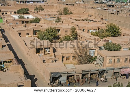 Buildings of Herat, Afghanistan. Herat is the third largest city of Afghanistan, with a population of about 450,000.