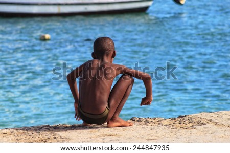 CAPE VERDE - OCT 24: Unidentified boy on October 24, 2011 on Cape Verde. Cape Verde has already nearly halved the proportion of people living in extreme poverty.