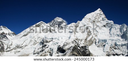 World's highest mountain, Mt Everest (8850m) and Nuptse to the right in the Himalaya, Nepal.