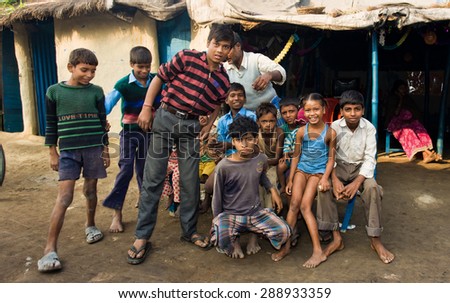 RAXAUL, INDIA - NOV 7: Unidentified Indian children on Nov 7, 2013 in Raxaul, Bihar state, India. Bihar is one of the poorest states in India. The per capita income is about 300 dollars.