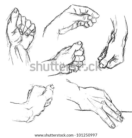 Six Different Positions Of Hand, Hand Drawing Vectorized Stock Vector ...