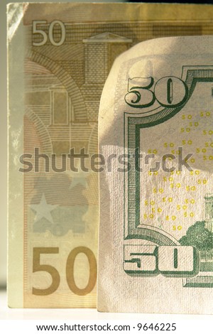 Banknote face value 50 euro and Dollar