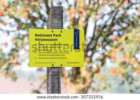 RHEDEN, THE NETHERLANDS - AUGUST 13, 2015: Information sign at national park Veluwezoom in Rheden, The Netherlands